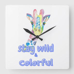 Blijf Wild & Kleurig – Cute Kleurrijke Giraffe Wat Vierkante Klok
