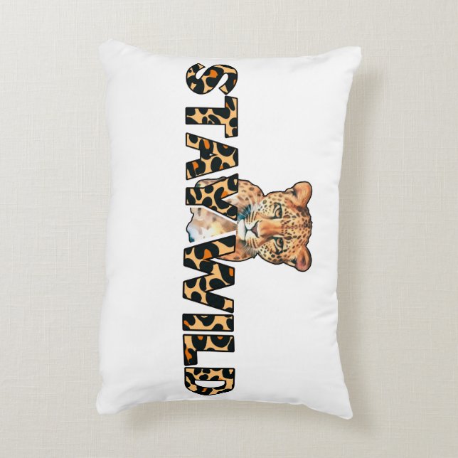 Blijf Wild Leopard Print met Cheetah Head Accent Kussen (Achterkant (Verticaal))