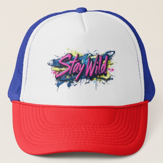 "Blijf Wild" - Levendig Graffiti-Style Tekstontwer Trucker Pet (Voorkant)