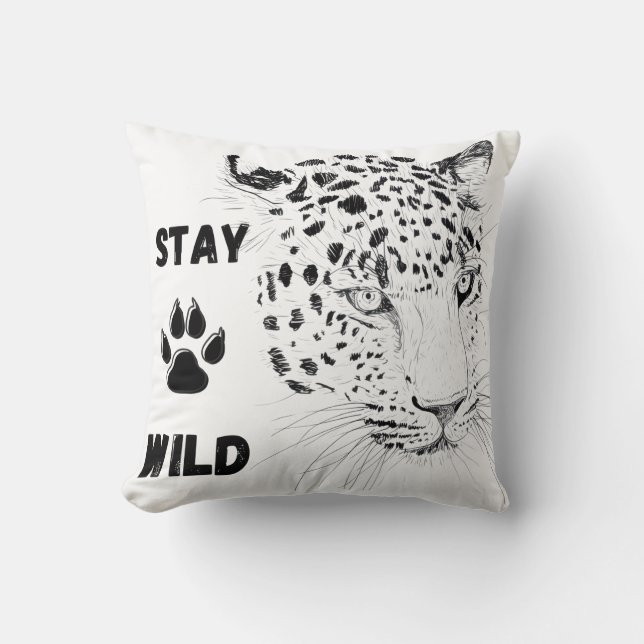 Blijf Wild Luipaard Grafisch Kussen (Voorkant)