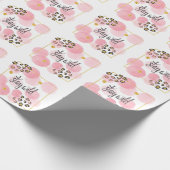 Blijf wild, luipaard print, roze cirkels cadeaupapier (Hoek)