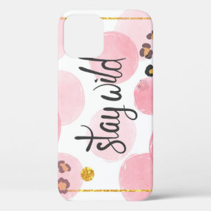 Blijf wild, luipaard print, roze cirkels Case-Mate iPhone case
