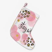 Blijf wild, luipaard print, roze cirkels kleine kerstsok (Voorkant (Hangend))
