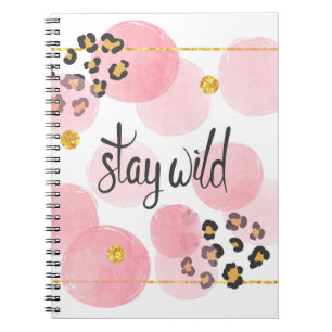 Blijf wild, luipaard print, roze cirkels notitieboek