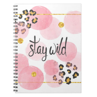 Blijf wild, luipaard print, roze cirkels notitieboek