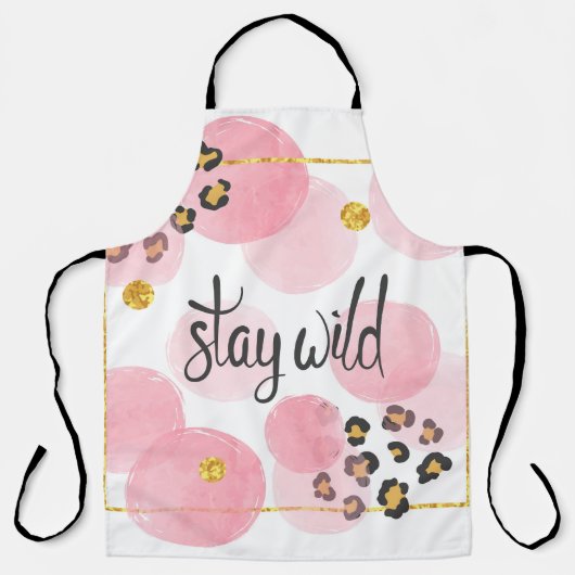 Blijf wild, luipaard print, roze cirkels schort (Voorkant)