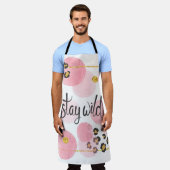 Blijf wild, luipaard print, roze cirkels schort (Gedragen)