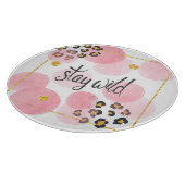 Blijf wild, luipaard print, roze cirkels snijplank (Hoek)