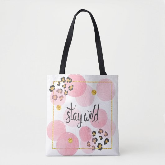 Blijf wild, luipaard print, roze cirkels tote bag (Voorkant)