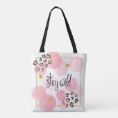Blijf wild, luipaard print, roze cirkels tote bag (Achterkant)