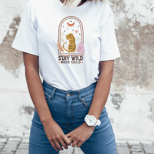 Blijf Wild Maan Kind Boho Luipaard T-shirt