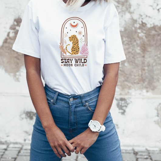 Blijf Wild Maan Kind Boho Luipaard T-shirt