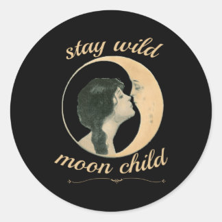 Blijf wild maan kind kussen de maan inspiratie ronde sticker