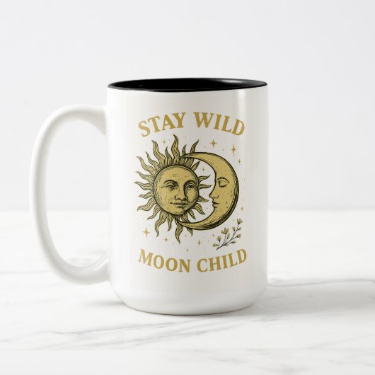 Blijf Wild Moon Child Art Tweekleurige Koffiemok (Links)