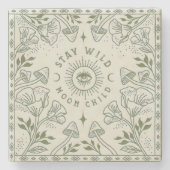 Blijf Wild Moon Child Bohemian Sage Green Pillow Stenen Onderzetter (Voorkant)