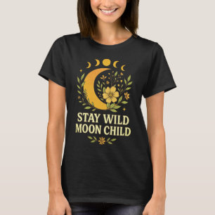 Blijf Wild Moon Child Boho Floral Celestial Moon T-shirt