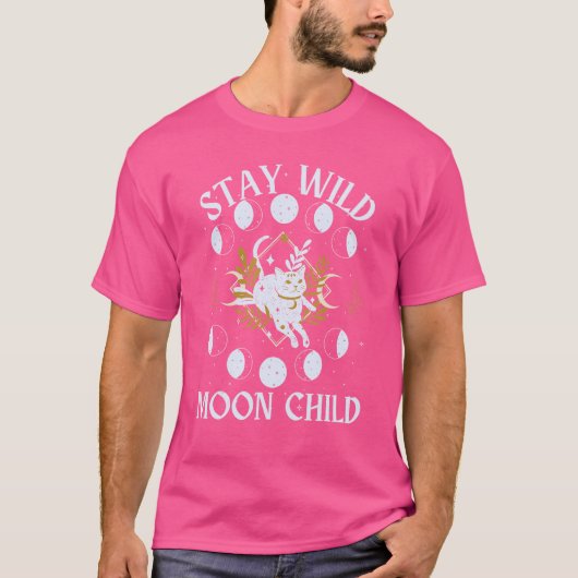 Blijf Wild Moon Child Celestial Mystical Cat Witch T-shirt (Voorkant)