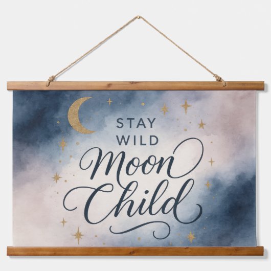 Blijf Wild Moon Child Celestial Spiritueel Hippie Hangend Wandkleed (Voorkant)
