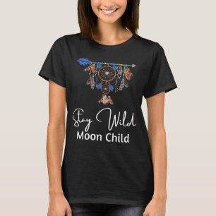 Blijf Wild Moon Child Dream Catcher Boho Tribal T-shirt