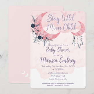Blijf Wild Moon Child Hippie Baby shower Uitnodigi Kaart