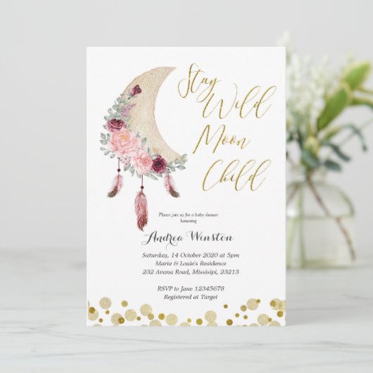 Blijf Wild Moon Kind Baby shower Uitnodiging (Staand voorkant)