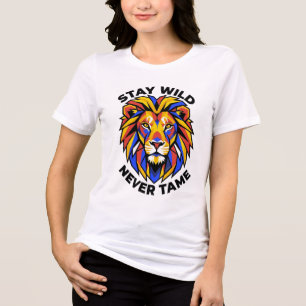 Blijf Wild Nooit Getemd Geometrisch Leeuw Grafisch Tri-Blend Shirt