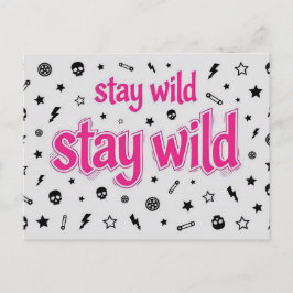 Blijf Wild Roze Grunge Rocker Ansichtkaart Briefkaart