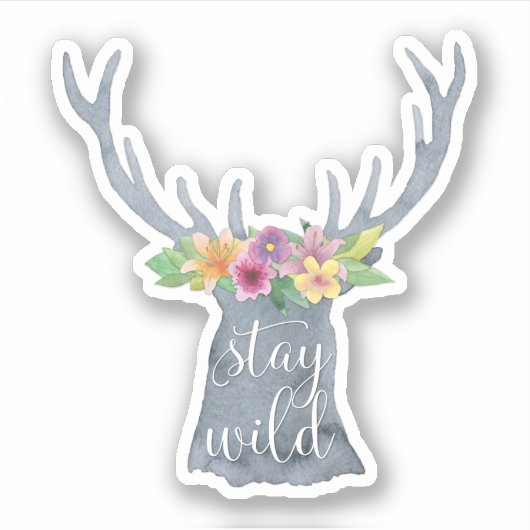 Blijf wild | Schattige hertengewei Bloemen Kroonci Sticker (Voorkant)