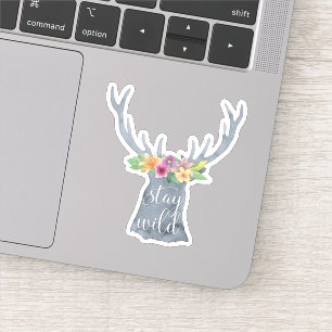 Blijf wild   Schattige hertengewei Bloemen Kroonci Sticker