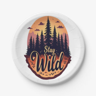 Blijf wild: Sunset Forest Illustratie Papieren Bordje