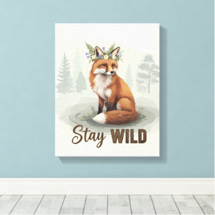 Blijf Wild – Vintage Bosvos Kunst Canvas Afdruk