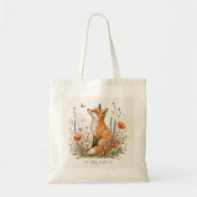 Blijf Wild Vos Tote Tas Wilde Bloemen Bos Vos