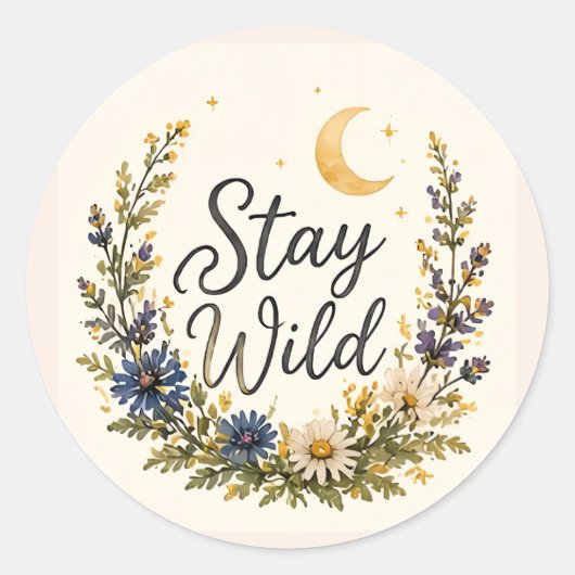 Blijf Wild WildBloemen Maan Stickers Boho Bloem (Voorkant)