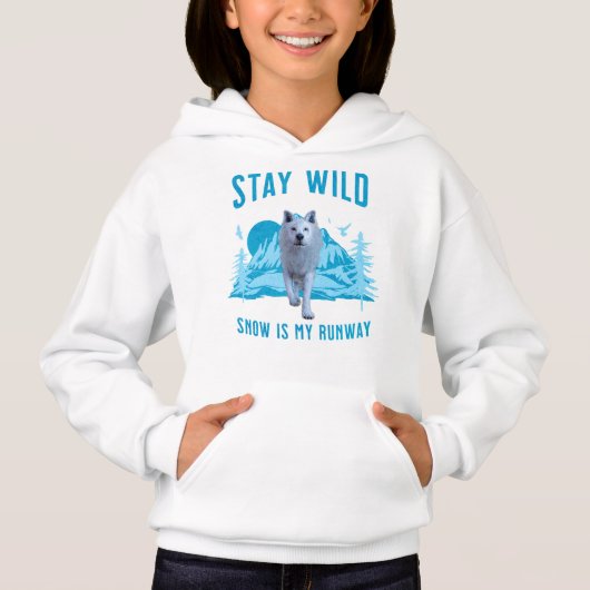 Blijf Wild Witte Wolf Sneeuw Catwalk (Voorkant)