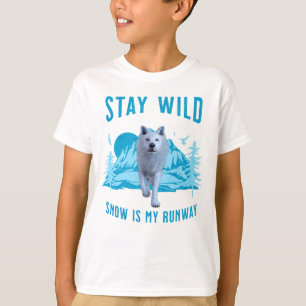 Blijf Wild Witte Wolf Sneeuw Catwalk T-shirt