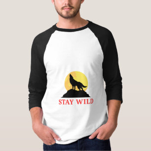 Blijf Wild Wolf Huilend Bij Volle Maan T-Shirt