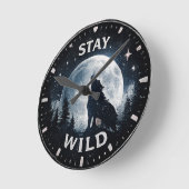 Blijf Wild Wolf Maan Wandklok (Hoek)