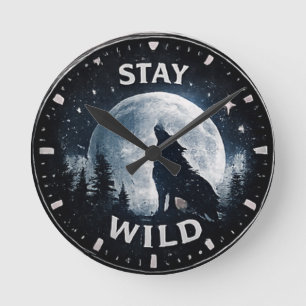 Blijf Wild Wolf Maan Wandklok