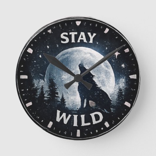 Blijf Wild Wolf Maan Wandklok (Voorkant)
