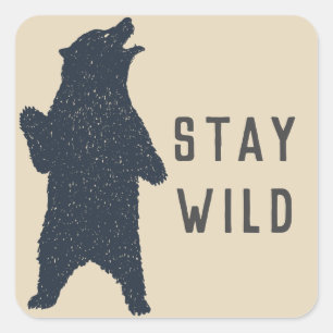 Blijf Wilde Beer Silhouette Vierkante Sticker