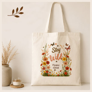 Blijf Wilde Bloem Kind Boho Bloem Canvas Tote Bag