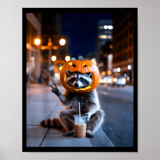 Blijf wilde wasbeer halloween drinken ijskoude kof poster