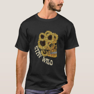 Blijf Wilde Zonnebloem Westerne retro Bo T-shirt