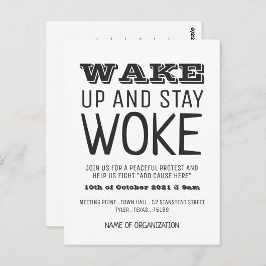 Blijf Woke, het Punt van de Vergadering van de Cam Briefkaart (Voorkant / Achterkant)