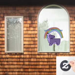 "Blijf zoeken!" Cute Corgi Rainbow Window Cling Raamsticker