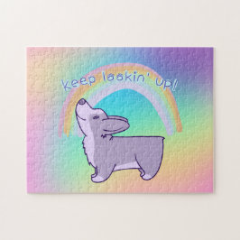 "Blijf zoeken!" Positieve regenboog Corgi Puzzle Legpuzzel
