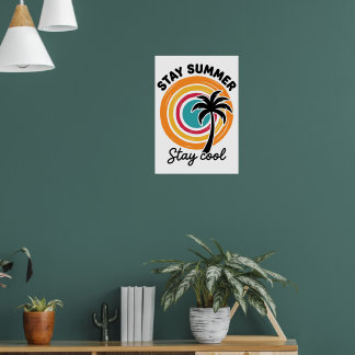 Blijf Zomer Blijf Koel Retro Palmboom Zonsondergan Poster
