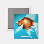 Blijf zwemmen, Fancy goudvis schilderen, blauw Magneet (Voorkant / Achterkant)
