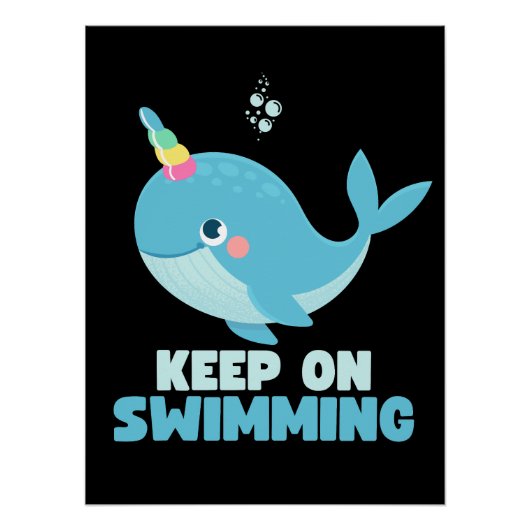 Blijf Zwemmen Kawaii Walvis Perfect Poster (Voorkant)