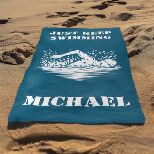 Blijf zwemmen met zwemmer monogram strandlaken